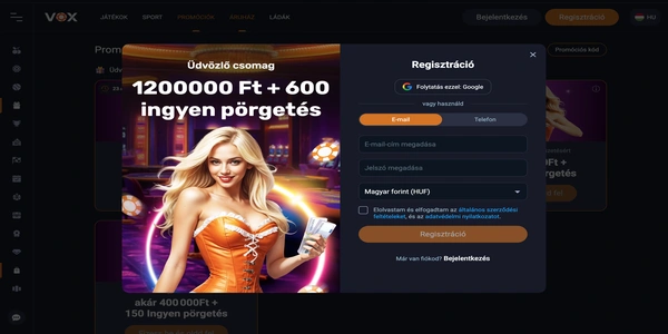 Vox Casino regisztrációs folyamata mobilon